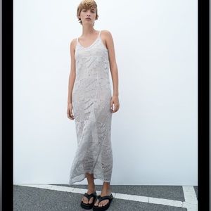 Zara crochet metallic silver sequins mesh
dress, lined